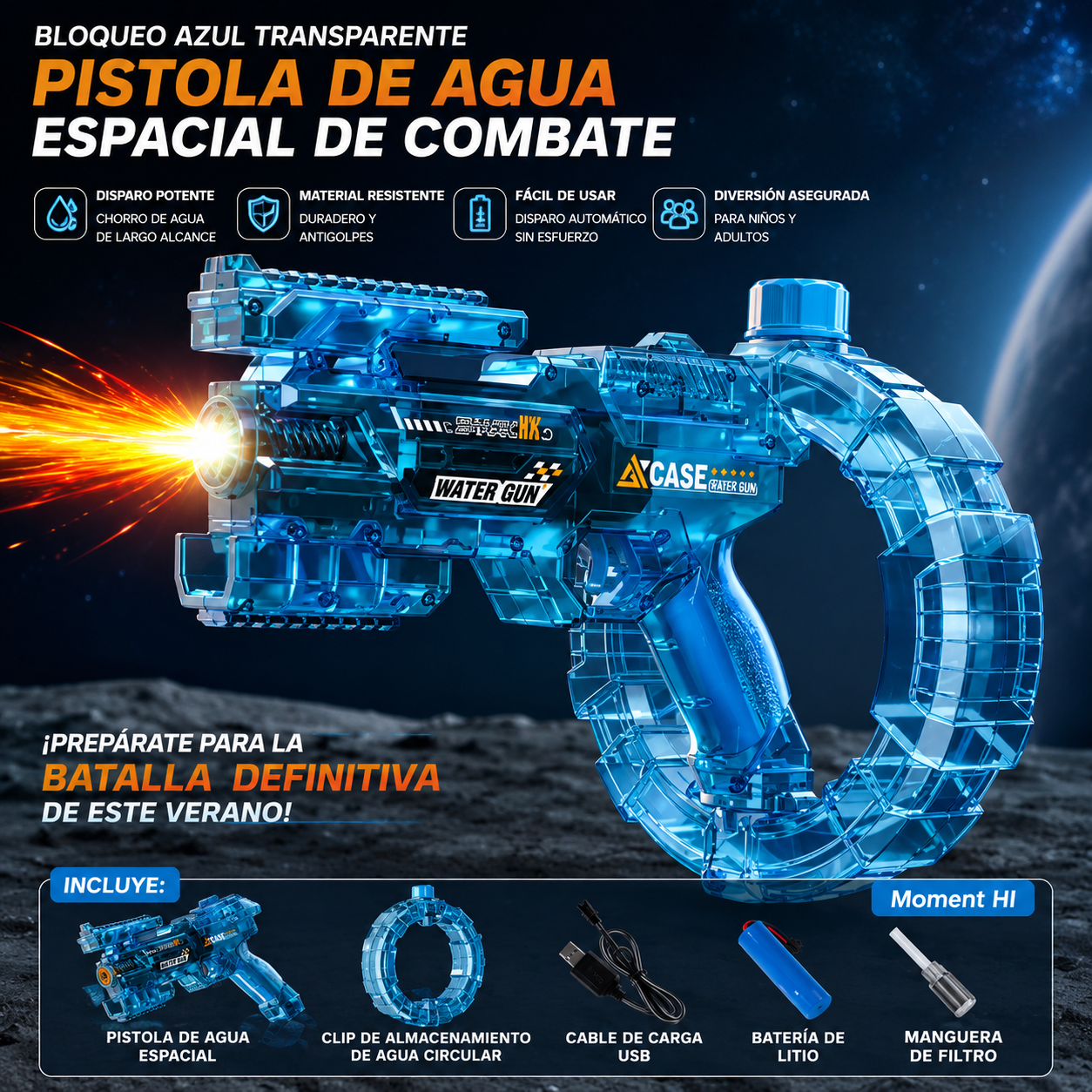 Case Space™ | Pistola de Agua Recargable de Largo Alcance para Verano