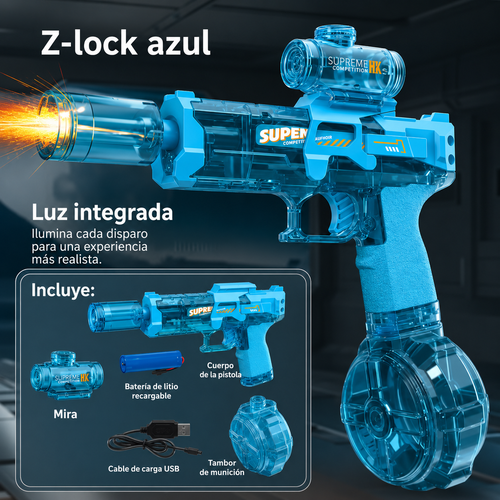 Pistola de Gel Eléctrica con Luz LED, Mira y Tambor de Alta Capacidad Recargable por USB